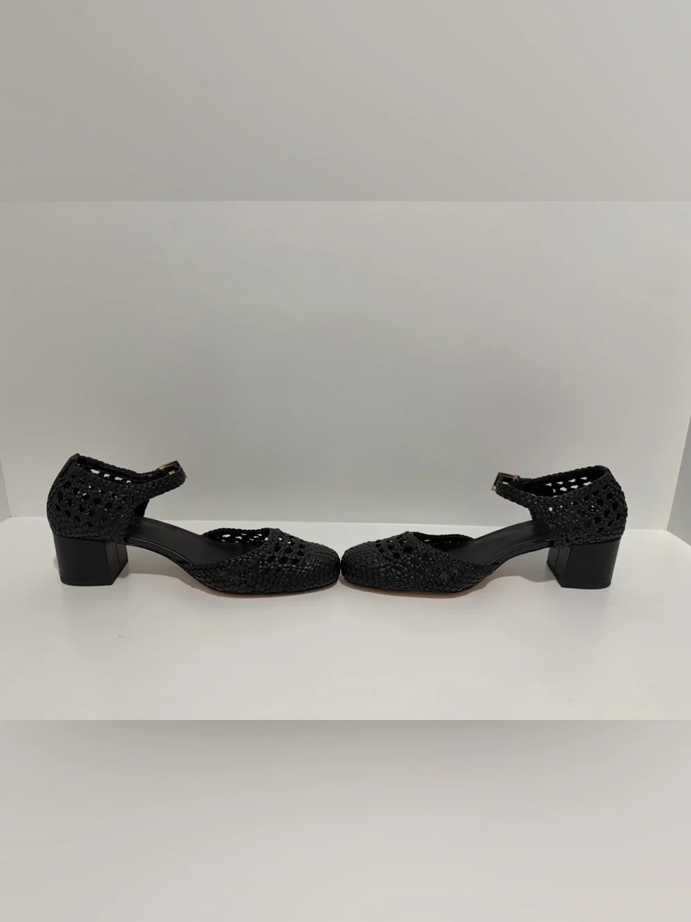 NEW J. Crew Mollie buckle-strap heels in black woven leather CM896 $298 size 8.5